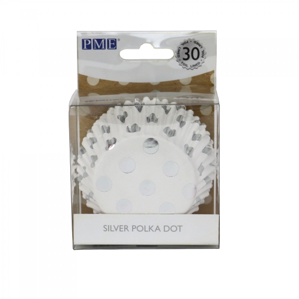 Cupcake Baking Cases - Silver Polka Dots